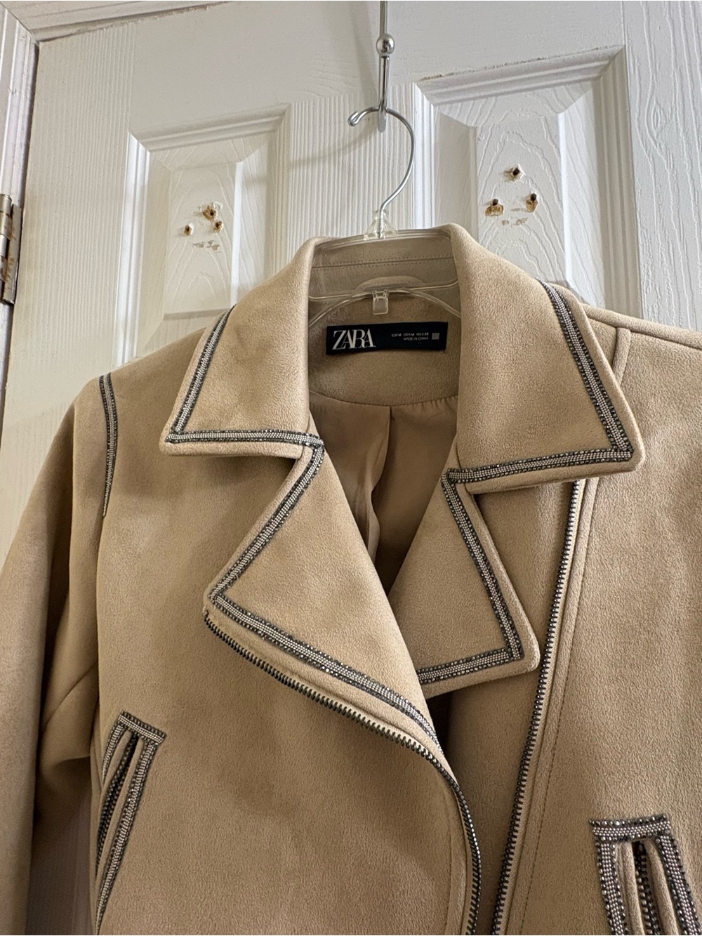 Women's Zara Beige Faux Suede Belted Jacket - Picture 6 of 17
